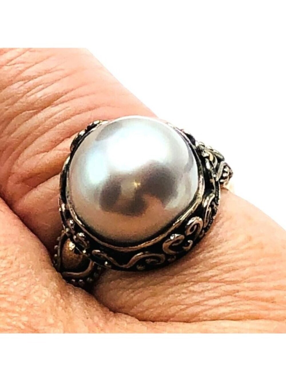 Suarti BA Bali Indonesian Black Pearl Sterling Silver Ring Size 6